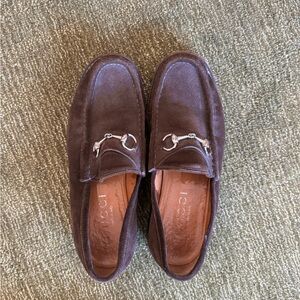 Gucci Dark Brown Suede Loafers with Silver Bit